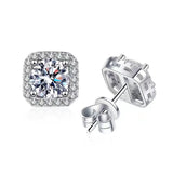 1ct D Moissanite Square Stud Earrings Women 925 Sterling Silver Platinum Finish