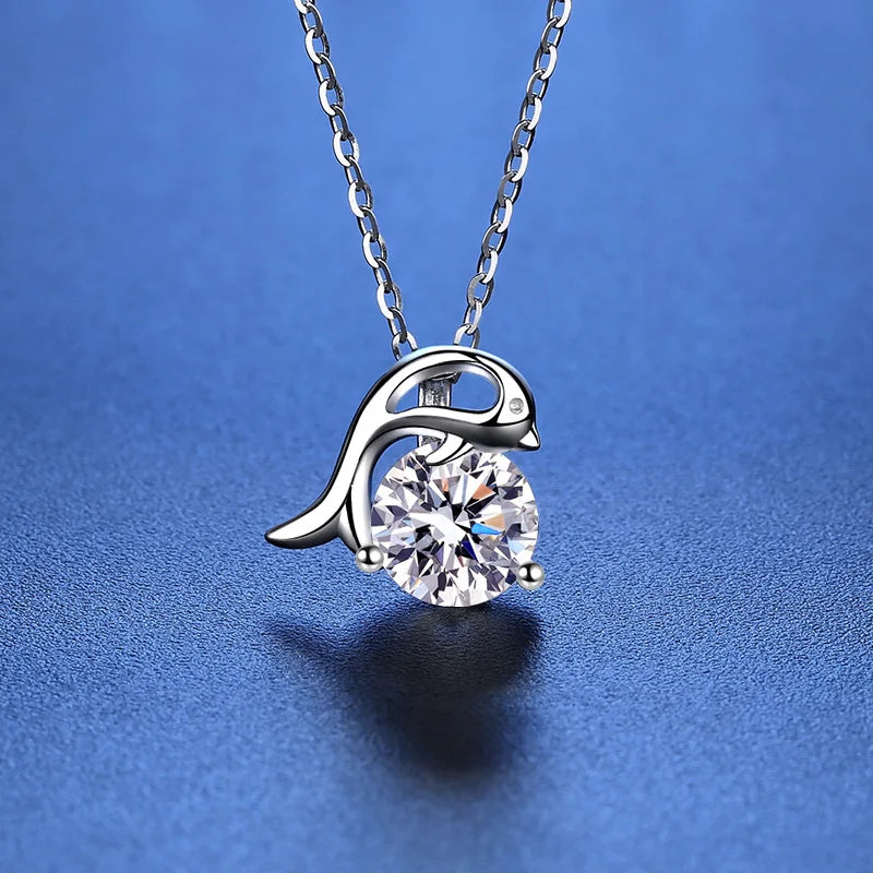 1ct Snowflake Dolphin Necklace D Diamond Pendant 100% S925 Silver