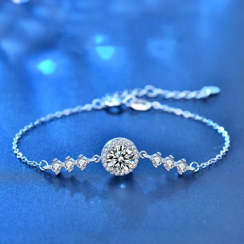 1ct Moissanite Charm Bracelet 925 Silver Lab Diamond Bangle