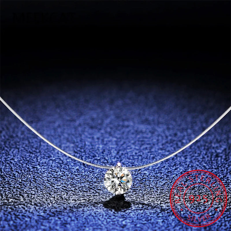 1ct Moissanite Diamond S925 Sterling Silver Invisible Clavicle Chain Necklace