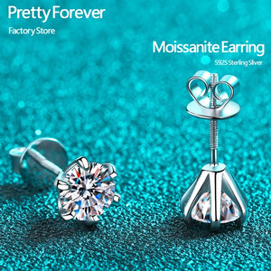 1ct Moissanite Earrings in S925 Sterling Silver 18k Stud Piercing
