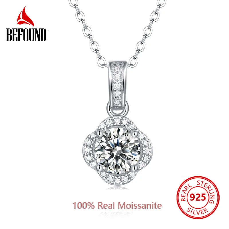 1ct Moissanite Necklace 925 Silver Diamond Flower Pendant