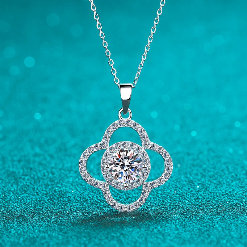 Momulberry Stone Clover Necklace 925 Sterling Silver Sparkly Diamond Jewelry