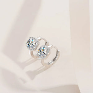1ct Moissanite Hoop Earrings 925 Silver Square Round Huggie Earrings