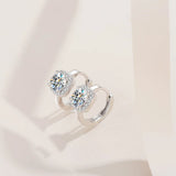 1ct Moissanite Hoop Earrings 925 Silver Square Round Huggie Earrings