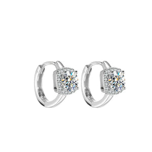 1ct Moissanite Hoop Earrings 925 Silver Square Round Huggie Earrings