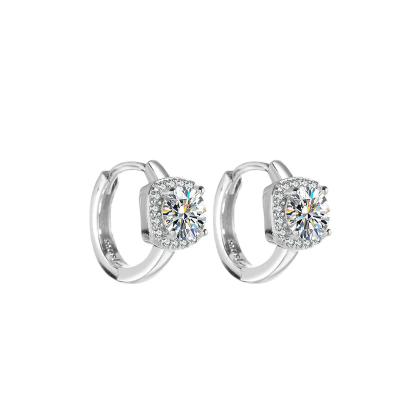 1ct Moissanite Hoop Earrings 925 Silver Square Round Huggie Earrings