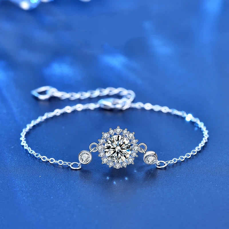 1ct Sunflower Moissanite Bracelet 925 Sterling Silver Platinum Plated