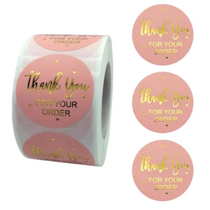 500pcs 1inch Foil Pink Thank You For Your Order Labels Stickers Paper