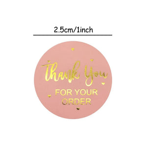 500pcs 1inch Foil Pink Thank You For Your Order Labels Stickers Paper