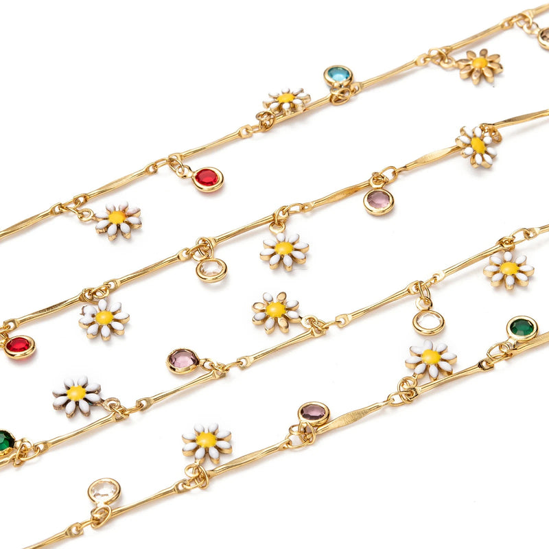 Colorful Daisy Charms Glass Charms Chain DIY Jewelry Making
