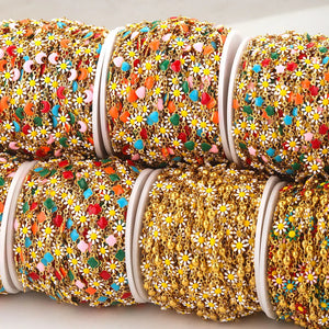 Daisy Stainless Steel Enamel Chain Sun Flowers Link Chains DIY Jewelry