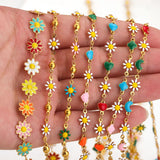 Daisy Stainless Steel Enamel Chain Sun Flowers Link Chains DIY Jewelry