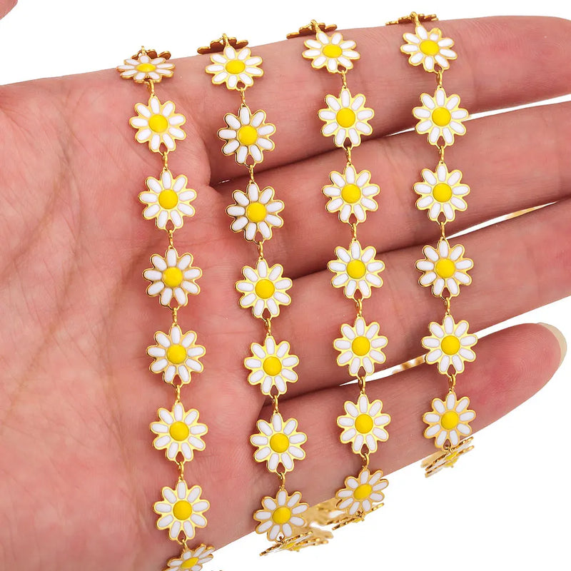 Daisy Stainless Steel Enamel Chain Sun Flowers Link Chains DIY Jewelry