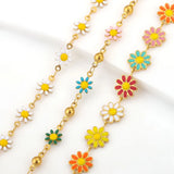 Daisy Stainless Steel Enamel Chain Sun Flowers Link Chains DIY Jewelry
