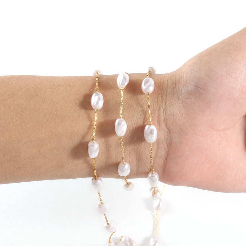 Stainless Steel Wire Wrapped Rosary Pearls Chain Beads for Jewelry Making