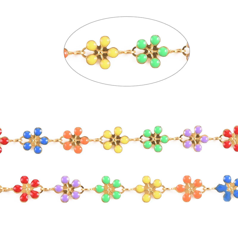 304 Stainless Sunflower Chains Enamel Colors Jewelry Making Necklace