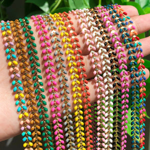 Stainless Steel Leaves Connect with Enamel Chains for DIY Jewelry