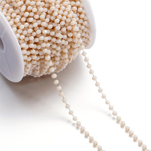1m 3mm Crystal Stone Stainless Steel Bead Gold Chain Necklace