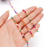1m 3mm Crystal Stone Stainless Steel Bead Gold Chain Necklace
