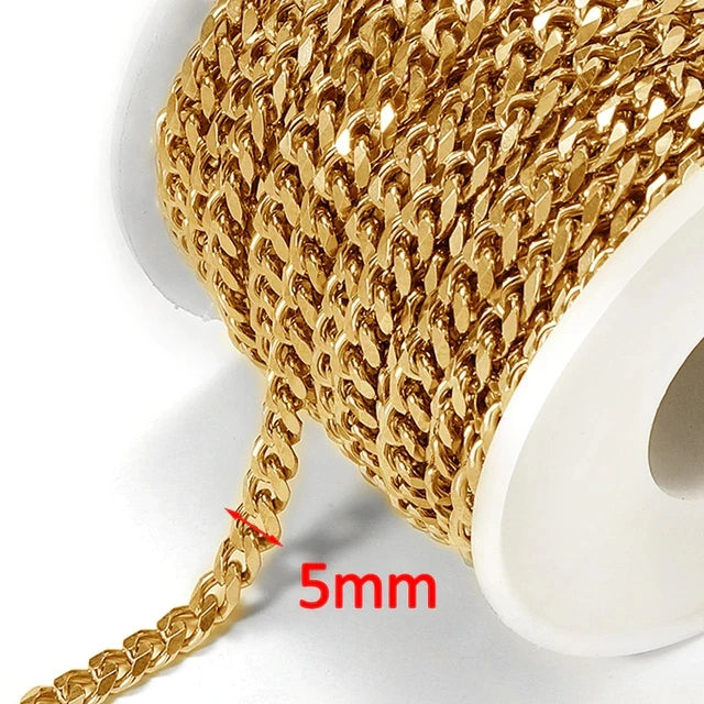 1m 5/6mm Stainless Steel Necklace Chain for Women Boho Jewelry