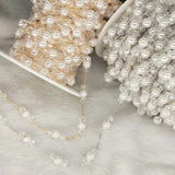 6mm Pearl Beaded Copper Chain Crystal Beads Cable Chain