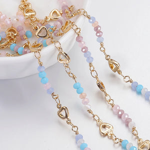 1m Crystal Beads Chain KC Love Heart Beaded Copper Chains DIY Jewelry