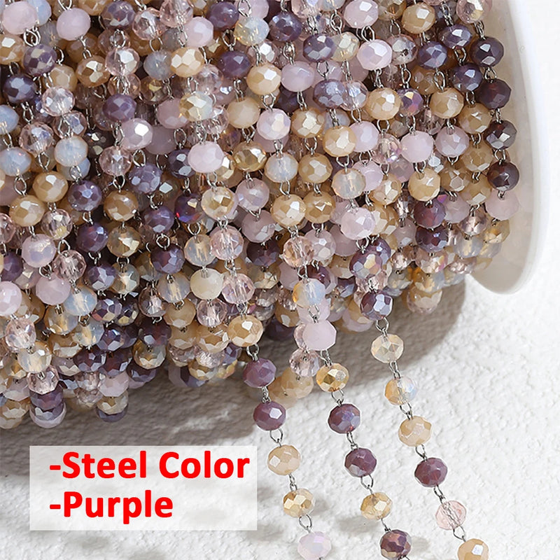 1m Crystal Stone Stainless Steel Red Purple Beaded Chain Jewelry Making DIY