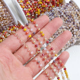 1m Crystal Stone Stainless Steel Red Purple Beaded Chain Jewelry Making DIY