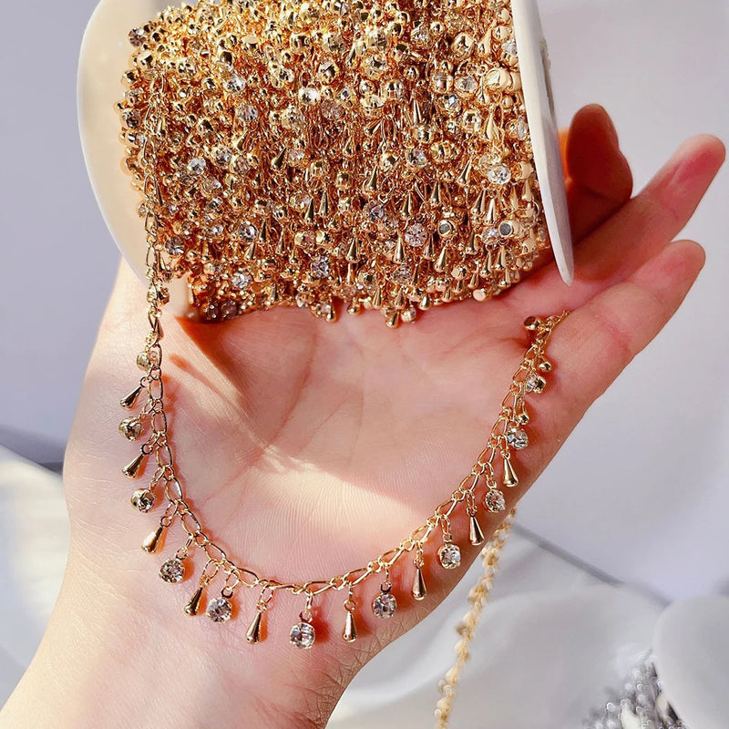 1m Droplet Pendant Chain Rhinestone Crystal Glass Bead Bracelet Necklace