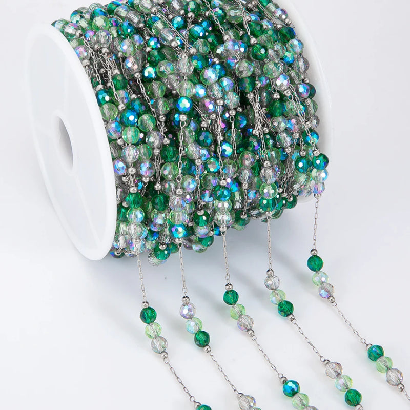 1m Green Bead SS Chain Necklace DIY Jewelry Making Supplies