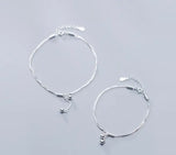 925 Sterling Silver Double Rows Lucky Ball Round Anklet Bracelet
