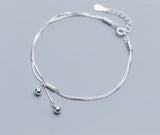 925 Sterling Silver Double Rows Lucky Ball Round Anklet Bracelet