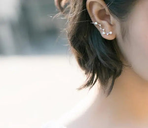 925 Sterling Silver Prong CZ Climber Cuff Clip Earrings