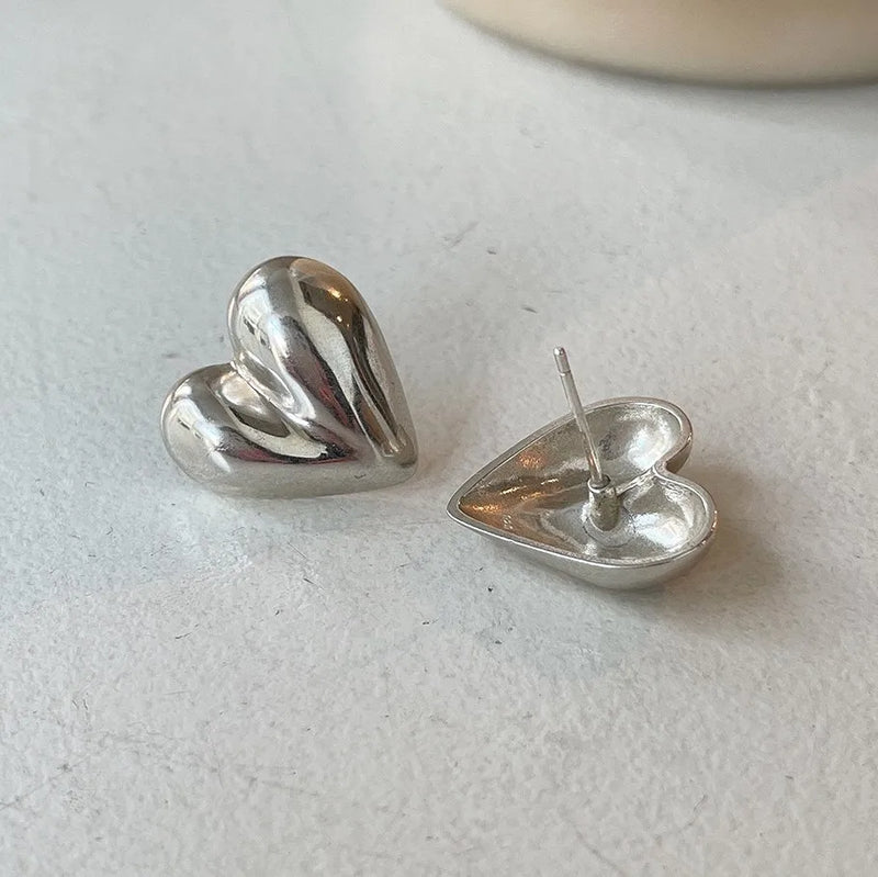 18K Sterling Silver Heart Stud Earrings