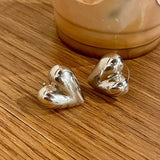 18K Sterling Silver Heart Stud Earrings