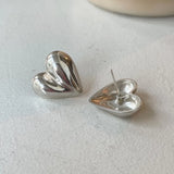 18K Sterling Silver Heart Stud Earrings