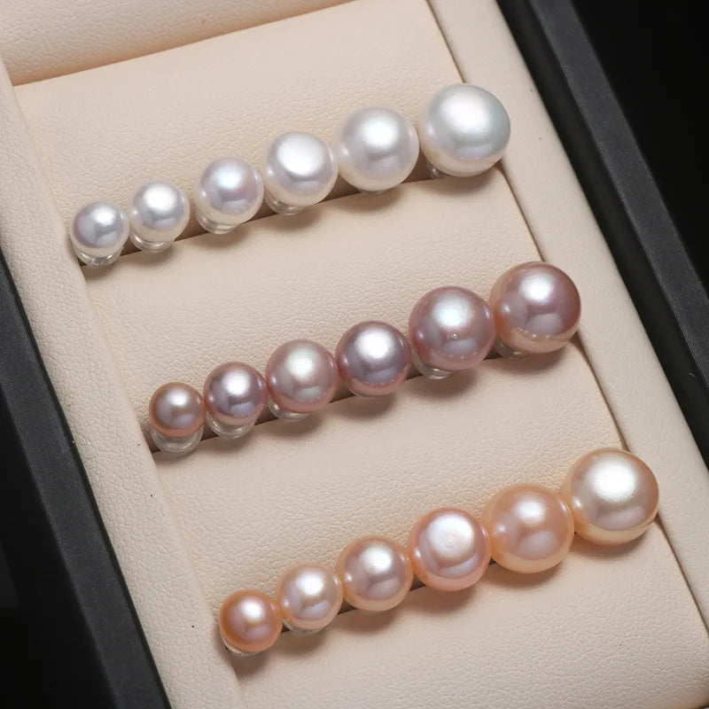 6-12mm Natural Freshwater Pearl Earrings AA Grade Purple Pearls Ear Studs Women