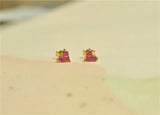 925 Silver Ruby Ear Stud Earring Red Gem Stone Cuff Earring