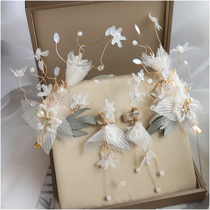 Flower Barrettes Earrings Set for Bride Wedding Hair Accessories