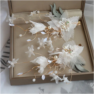 Flower Barrettes Earrings Set for Bride Wedding Hair Accessories