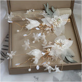 Flower Barrettes Earrings Set for Bride Wedding Hair Accessories