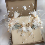 Flower Barrettes Earrings Set for Bride Wedding Hair Accessories