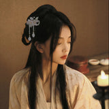 Green Flower Hairpin Tassel Pearl Headpiece Ancient Party Barrette Jewelry