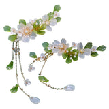 Green Flower Hairpin Tassel Pearl Headpiece Ancient Party Barrette Jewelry