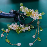 Green Flower Hairpin Tassel Pearl Headpiece Ancient Party Barrette Jewelry