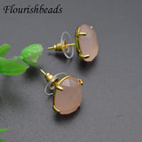 Rose Quartz Oval Faceted Crystal Earrings for Healing Reiki