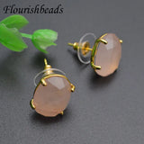 Rose Quartz Oval Faceted Crystal Earrings for Healing Reiki