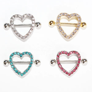 14g Heart Shape Diamond Nipple Ring Stainless Steel Body Jewelry