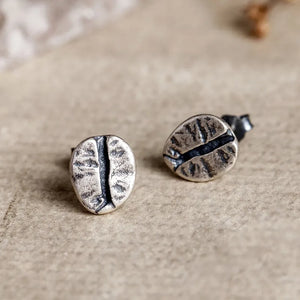 925 Sterling Silver Coffee Beans Shape Stud Earrings Jewelry